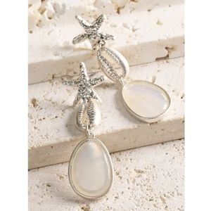 Silver and Ivory Opal Shell Dangle Earrings